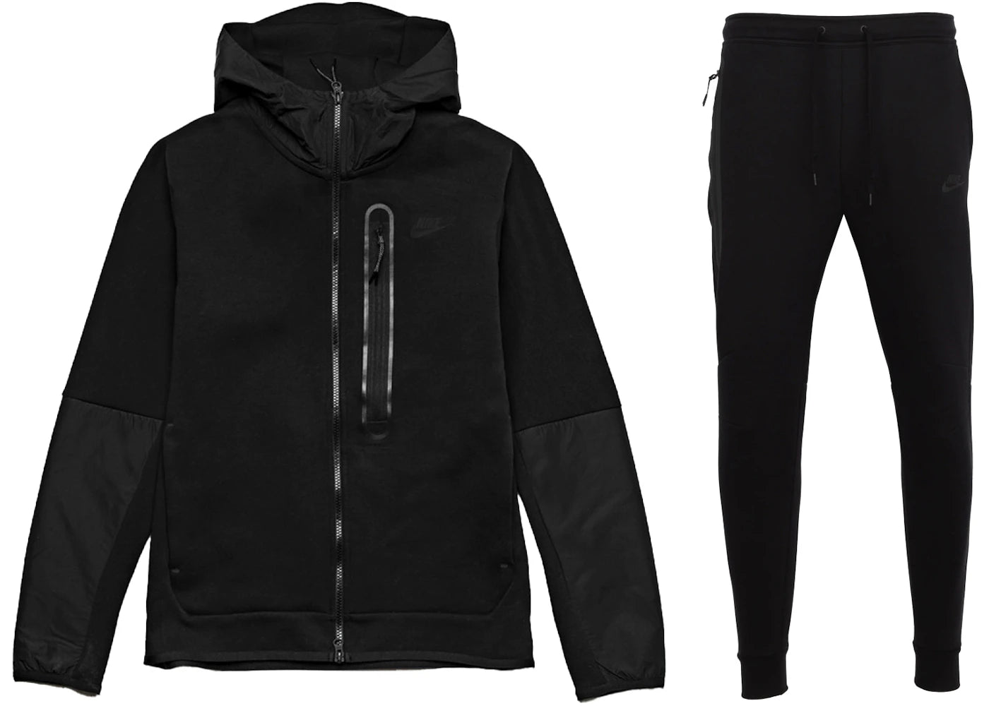 Nike Sportswear Tech Fleece Woven Full Zip Hoodie & Joggers Set Black
