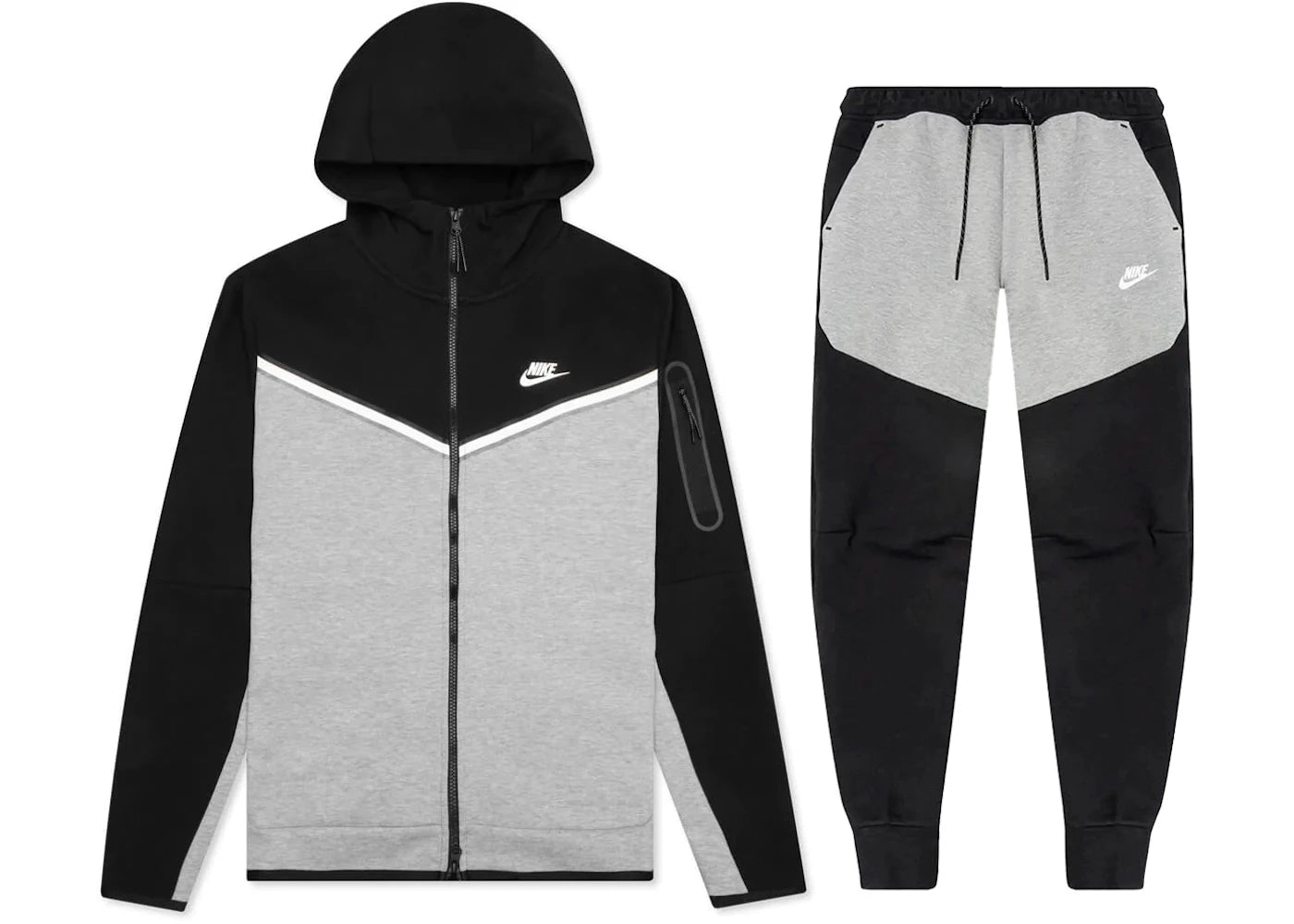 Nike Sportswear Tech Fleece Full Zip Hoodie & Joggers Set Black/Dark Grey Heather/White