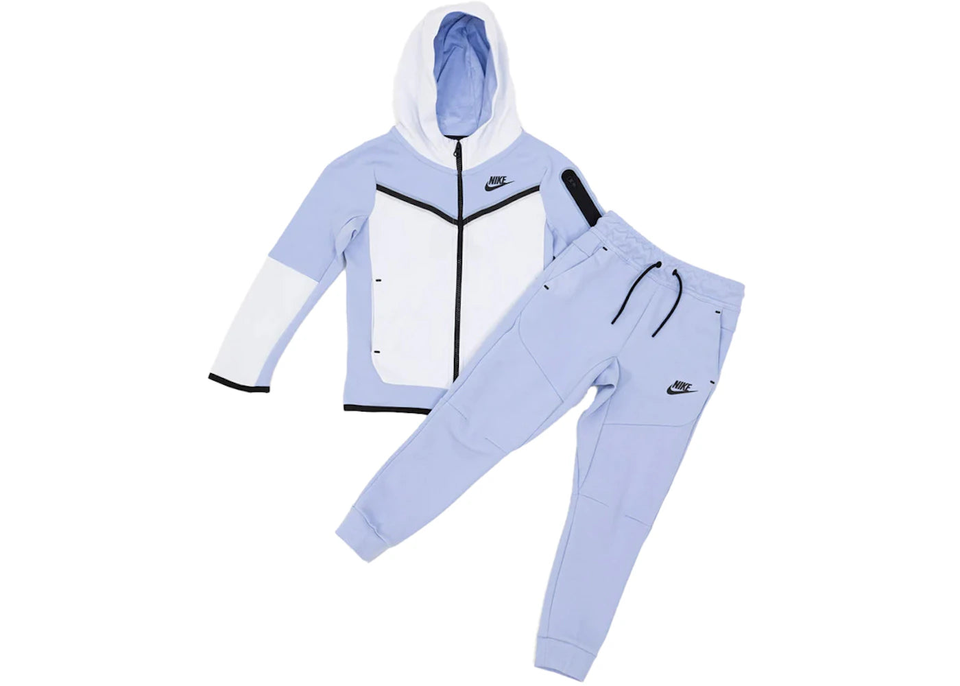Nike Tech Fleece Youth Kids Full Zip Hoodie & Joggers Set Celestine Blue/White