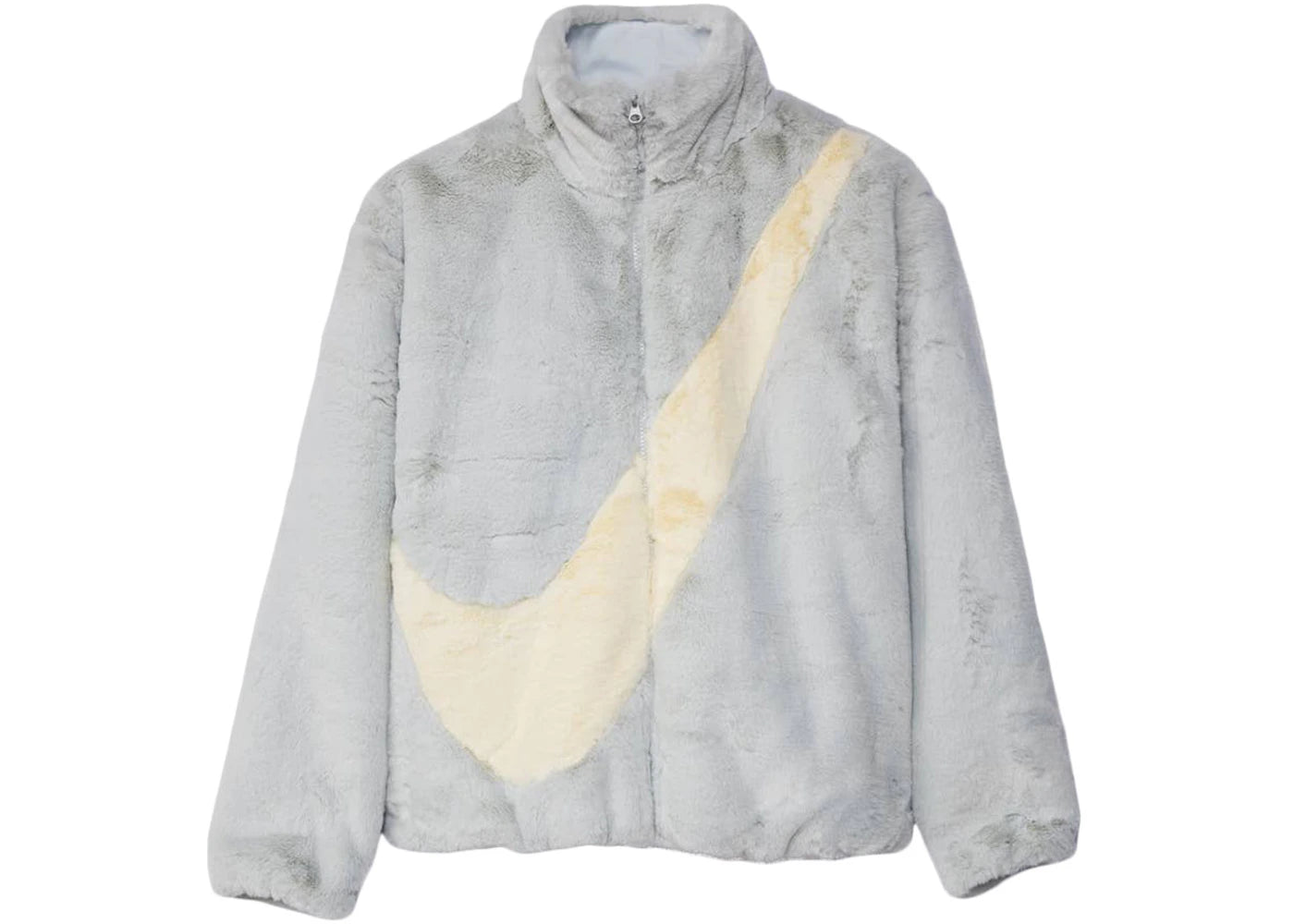 Nike Womens Faux Fur Oversized Swoosh Logo Jacket Photon Dust/Cashmere