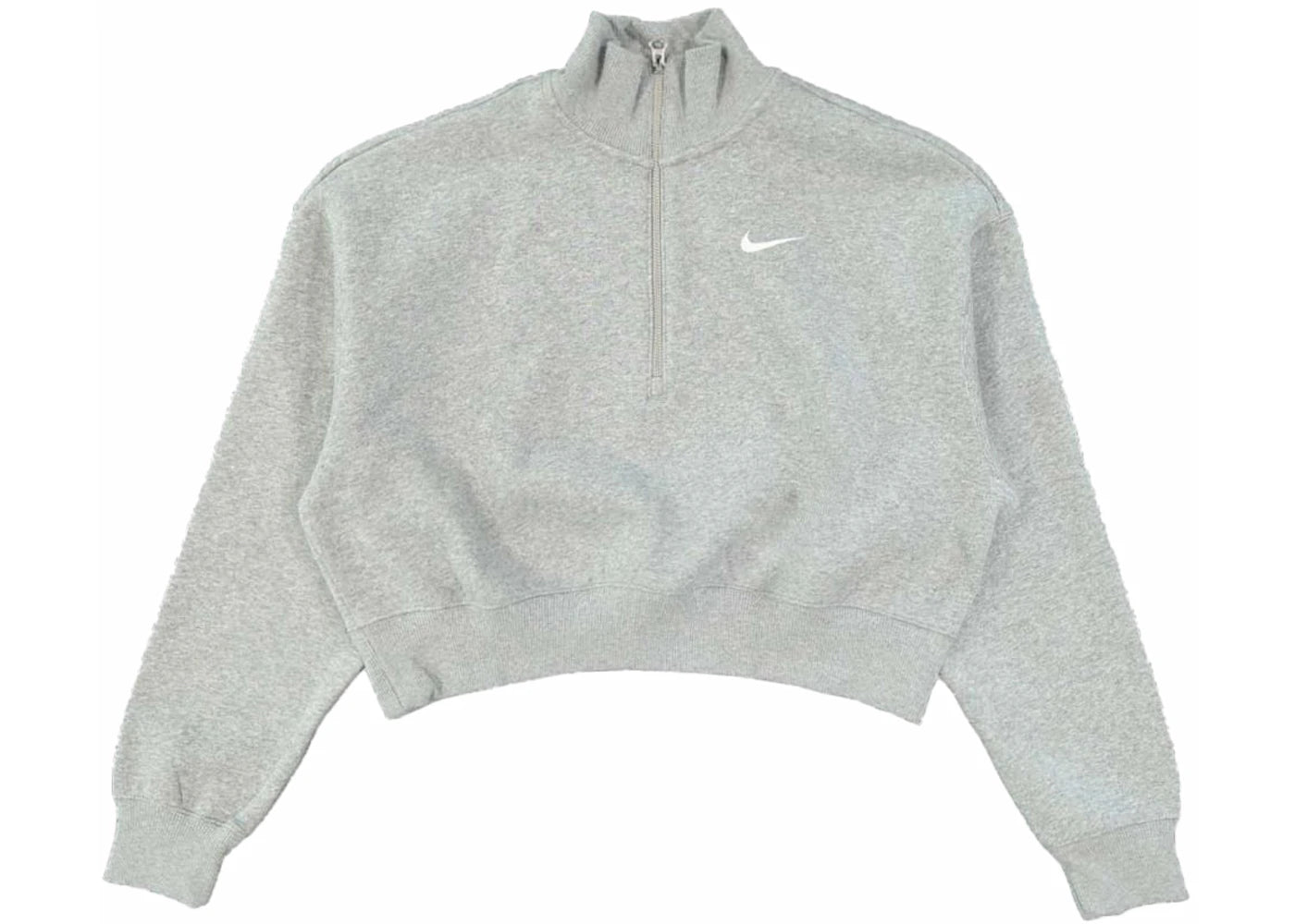 Nike Women's Phoenix Fleece Oversized 1/2-Zip Crop Fleece Sweatshirt Dark Grey Heather/Sail