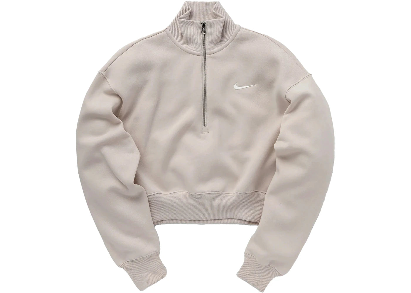Nike Women's Phoenix Fleece Oversized 1/2-Zip Crop Fleece Sweatshirt Light Orewood Brown/Sail