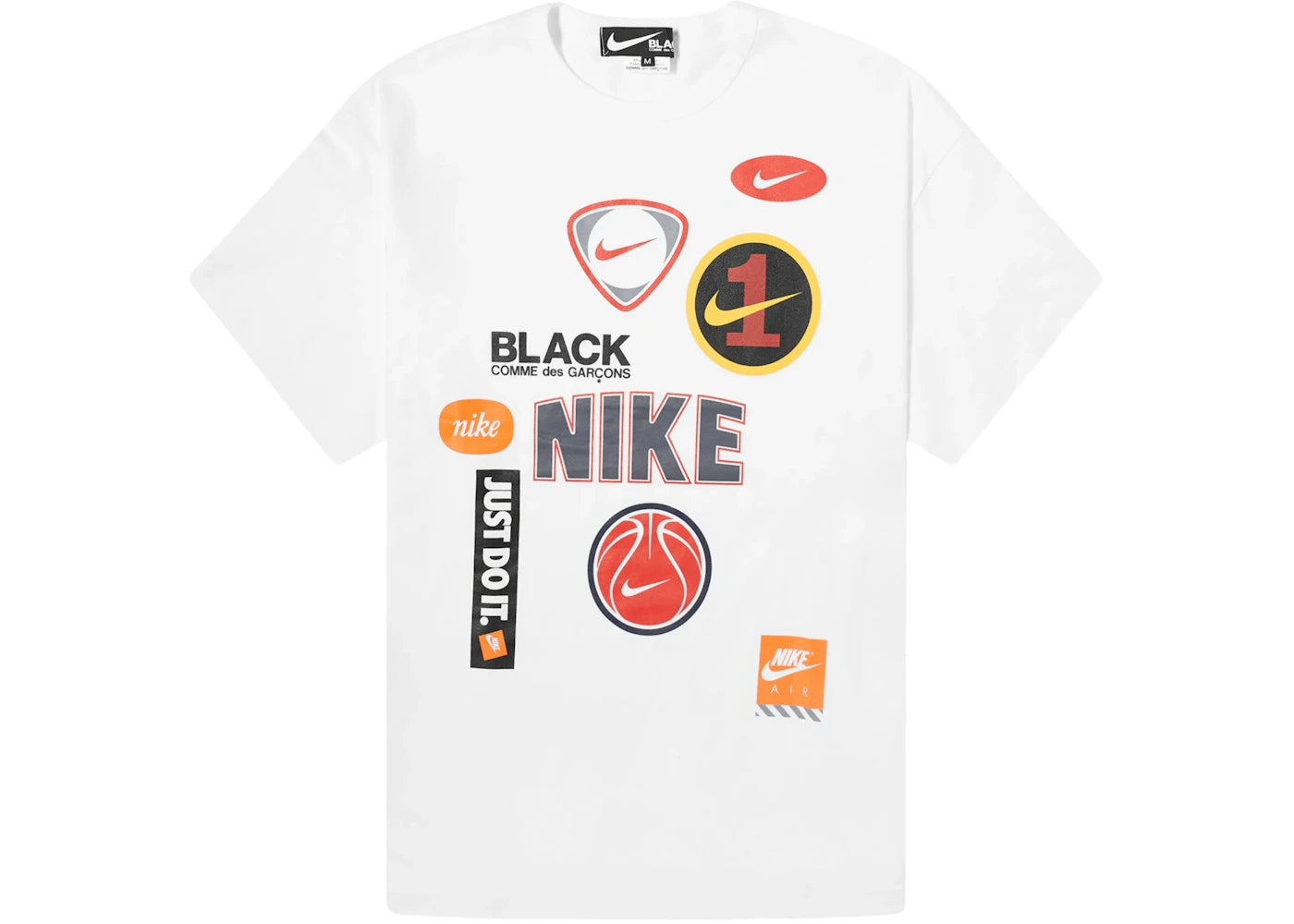 Nike x Comme des Garcons Black Oversized Multi Logo Print T-shirt White