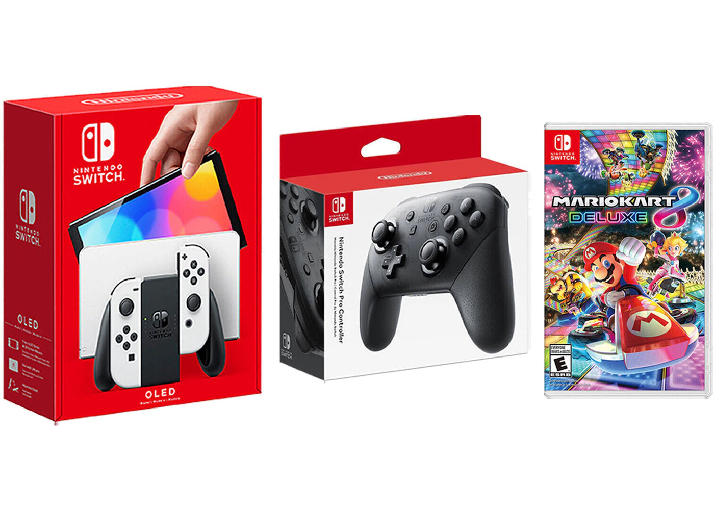 Nintendo Switch OLED with Pro Controller and Mario Kart 8 Deluxe Game Bundle NS-HEGSKAAAA White