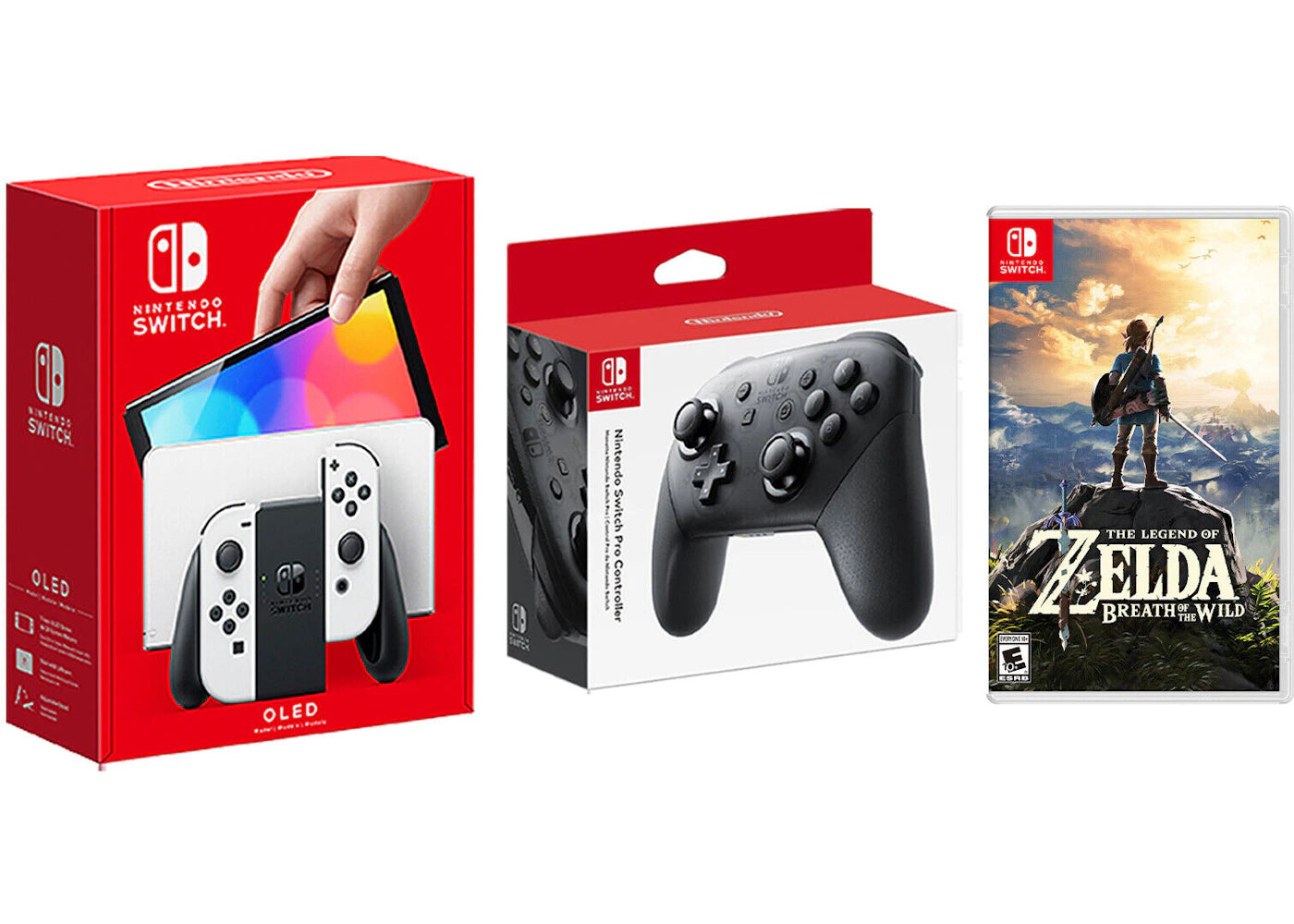 Nintendo Switch OLED with Pro Controller and The Legend of Zelda: Breath of the Wild Game Bundle NS-HEGSKAAAA White