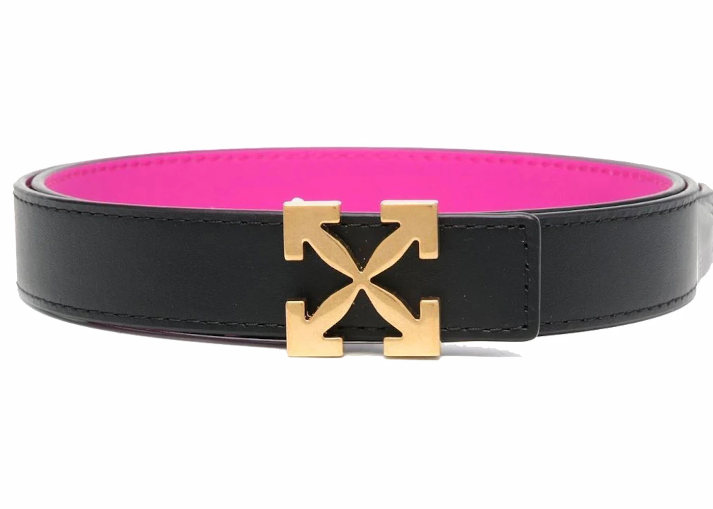 OFF-WHITE Arrow Buckle Reversible Leather Belt Black/Fuschia Pink