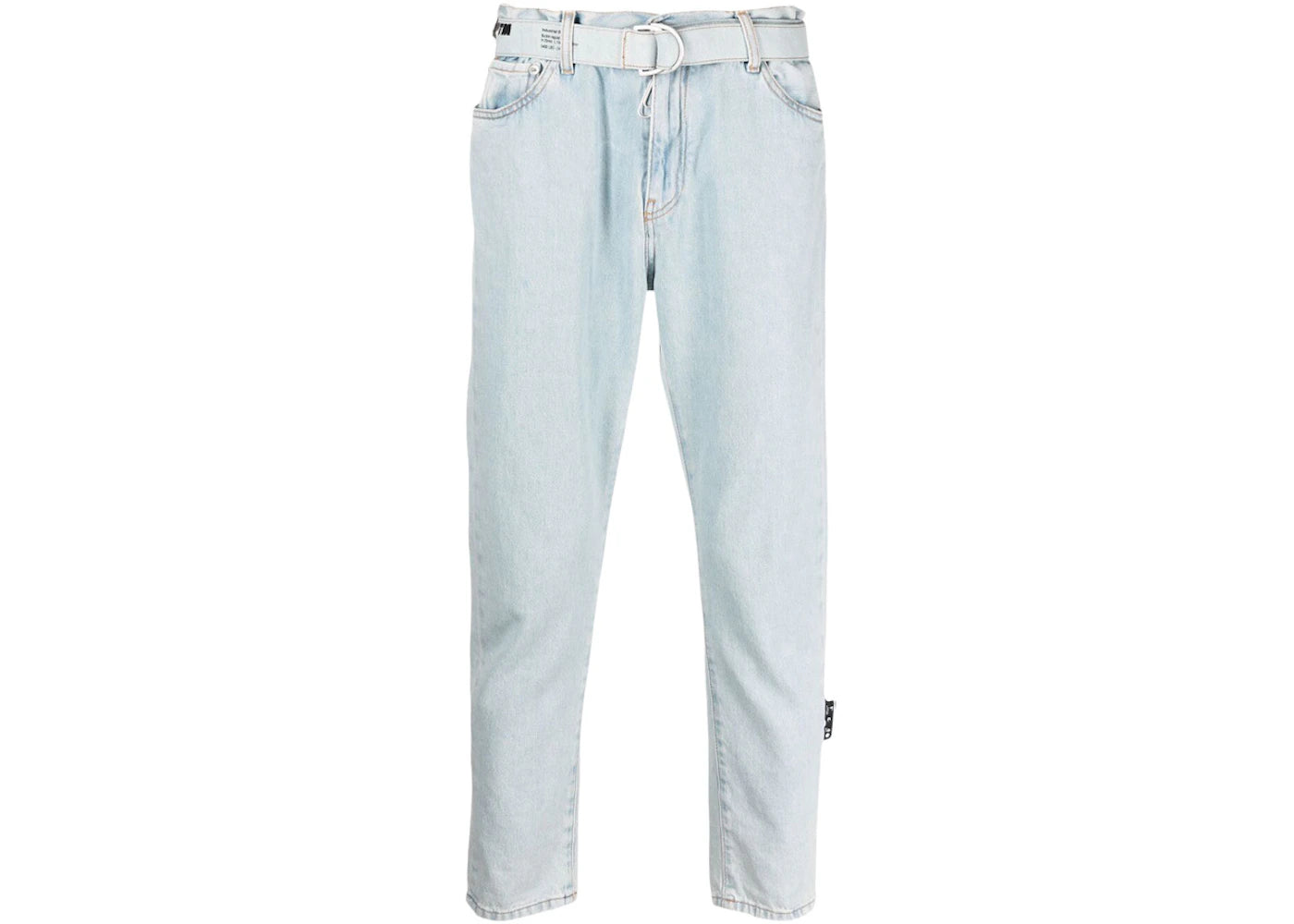 OFF-WHITE Belted Cropped Tapered Leg Jeans Pale Blue