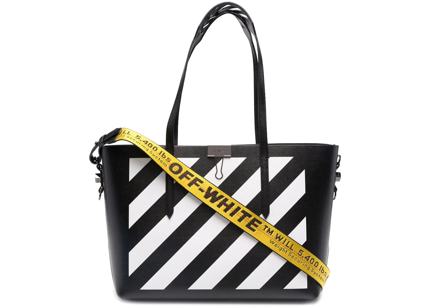 OFF-WHITE Binder Clip Tote Bag SS22 Diag Stripe Black White Yellow