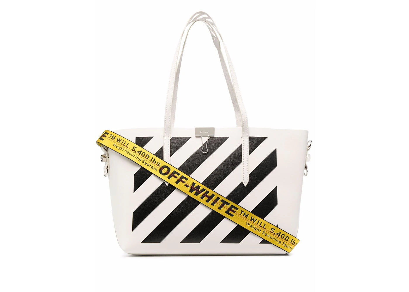 OFF-WHITE Binder Clip Tote Bag SS22 Diag Stripe White Black Yellow