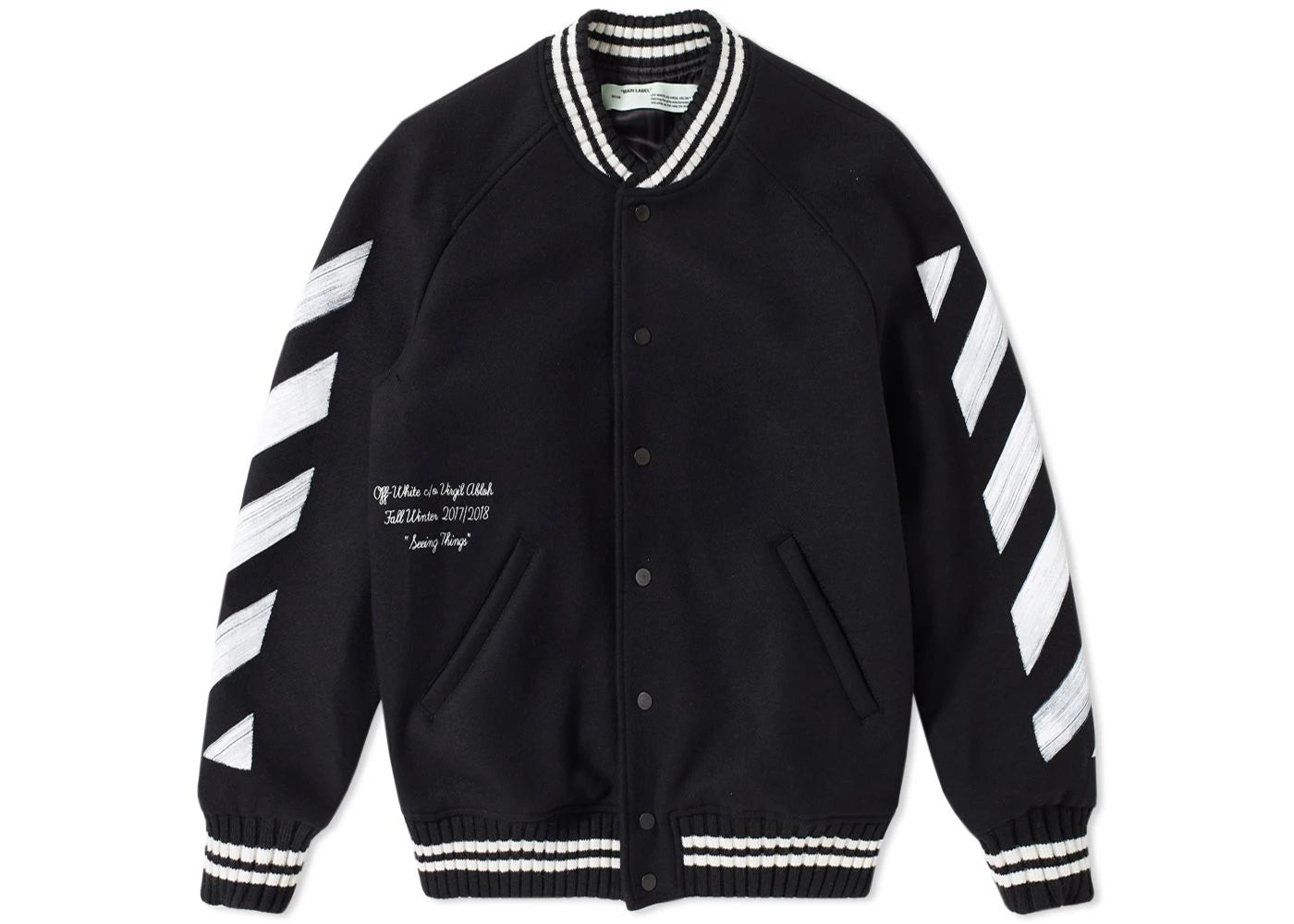 OFF-WHITE Brushed Diagonal Varsity Jacket Black/White