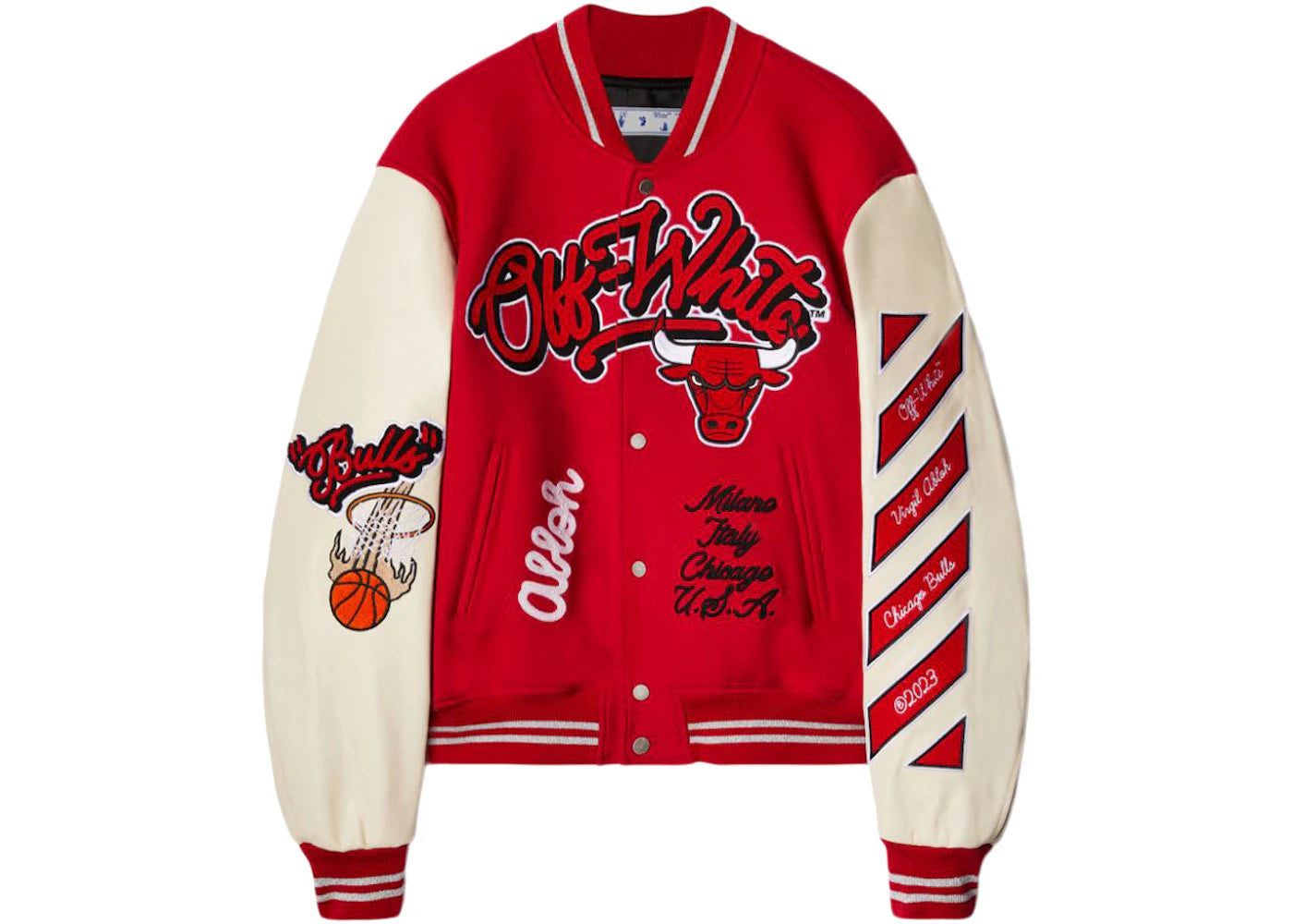 OFF-WHITE C/O Chicago Bulls Varsity Jacket Red/Cream