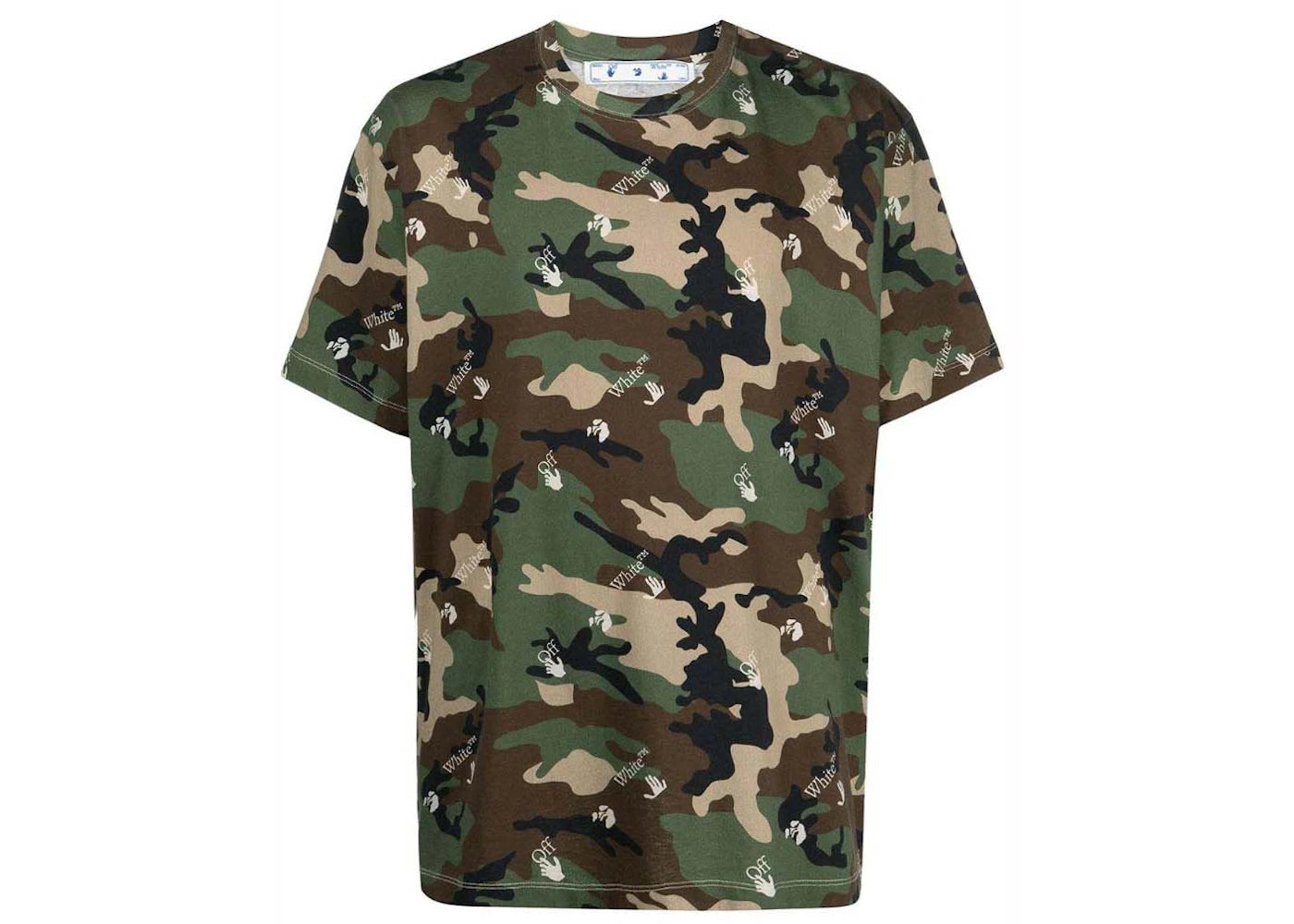 OFF-WHITE Camouflage Print Crew Neck T-Shirt Green