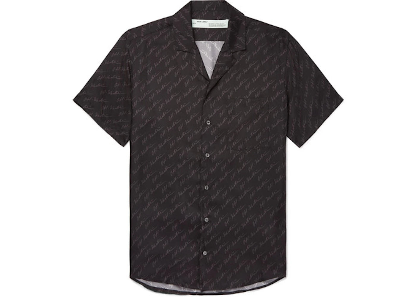 OFF-WHITE Camp Collar Logo Print Silk Shirt Black/Grey