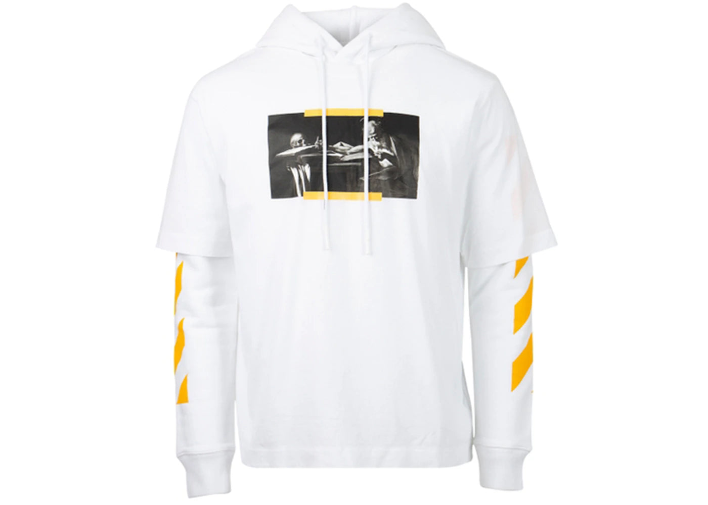 OFF-WHITE Caravaggio St. Jerome Writing Layered Hoodie White/Yellow/Black