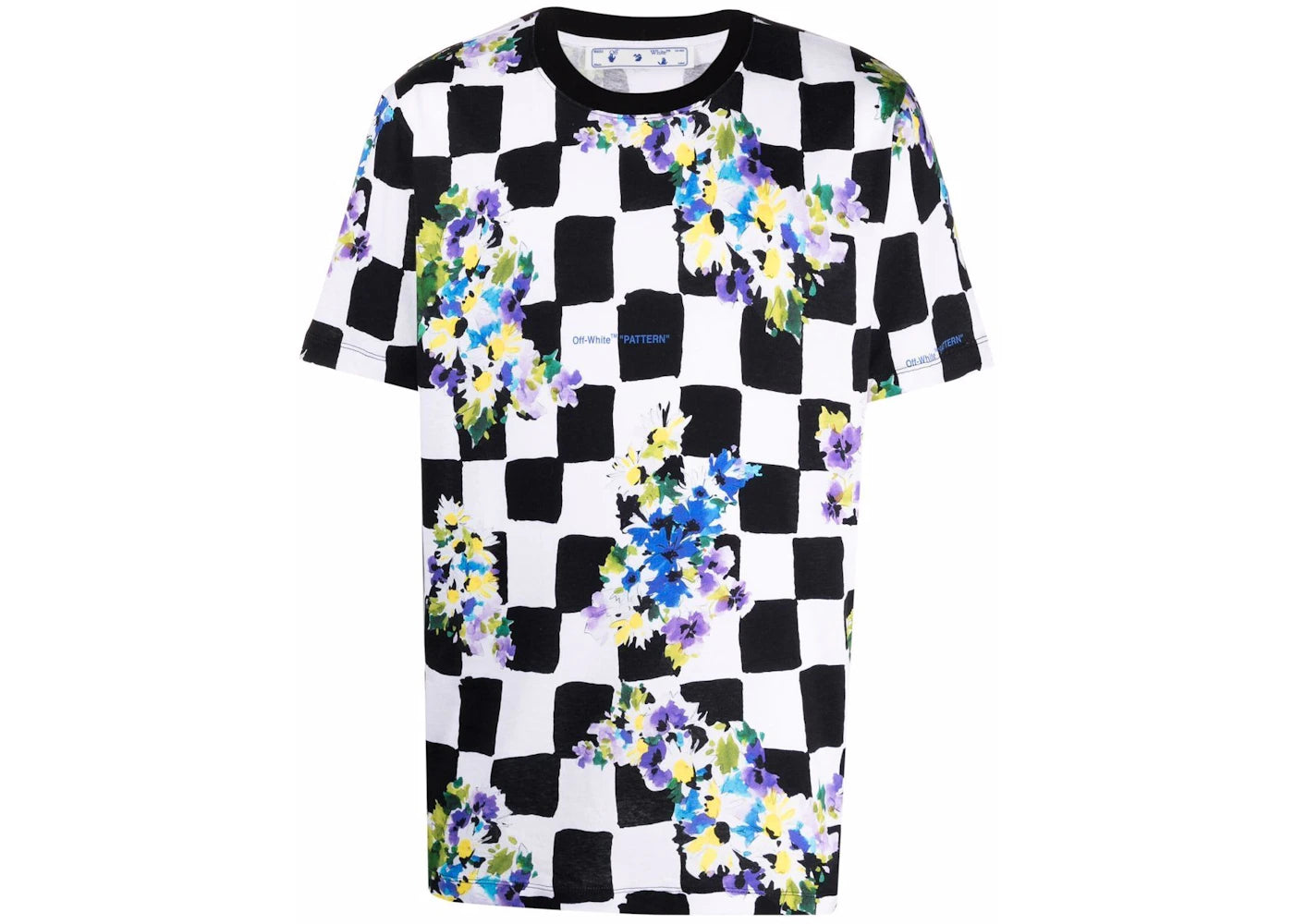 OFF-WHITE Check Flowers T-shirt Black/White