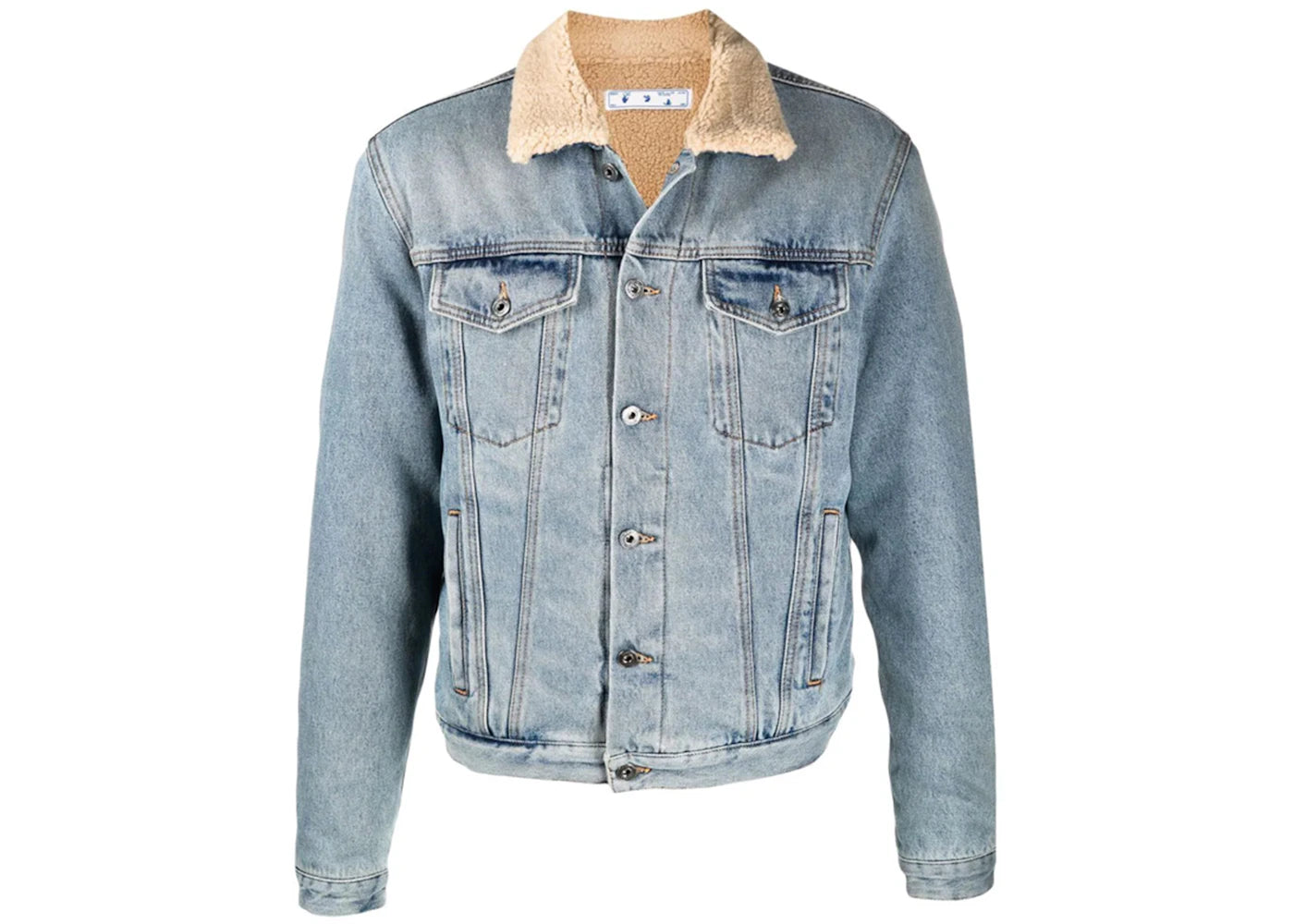 OFF-WHITE Contrast Collar Faux Sherling Denim Jacket Indigo Blue