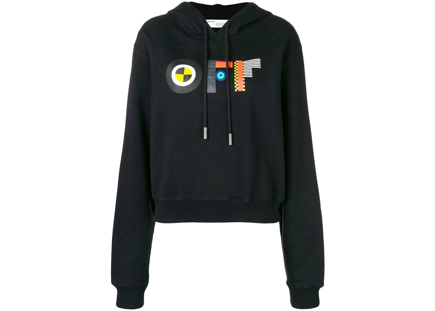 OFF-WHITE Cropped Graphic Logo Print Hoodie Black/Multicolor