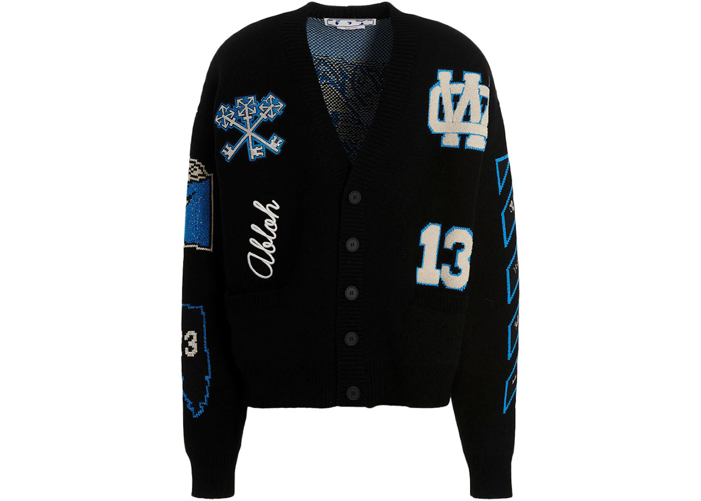 OFF-WHITE Cryst Graphics Intarsia-Knit Cardigan Black/Blue