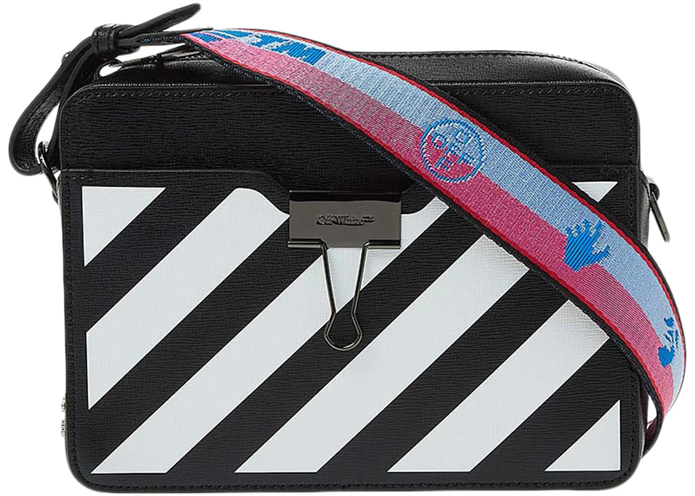 OFF-WHITE Diag Camera Bag Black/White with Red/Blue Strap