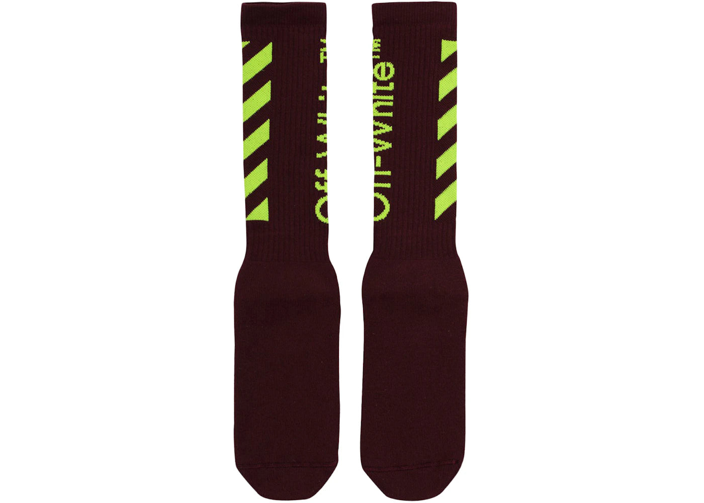 OFF-WHITE Diag Mid Socks Bordeaux/Fluo Yellow