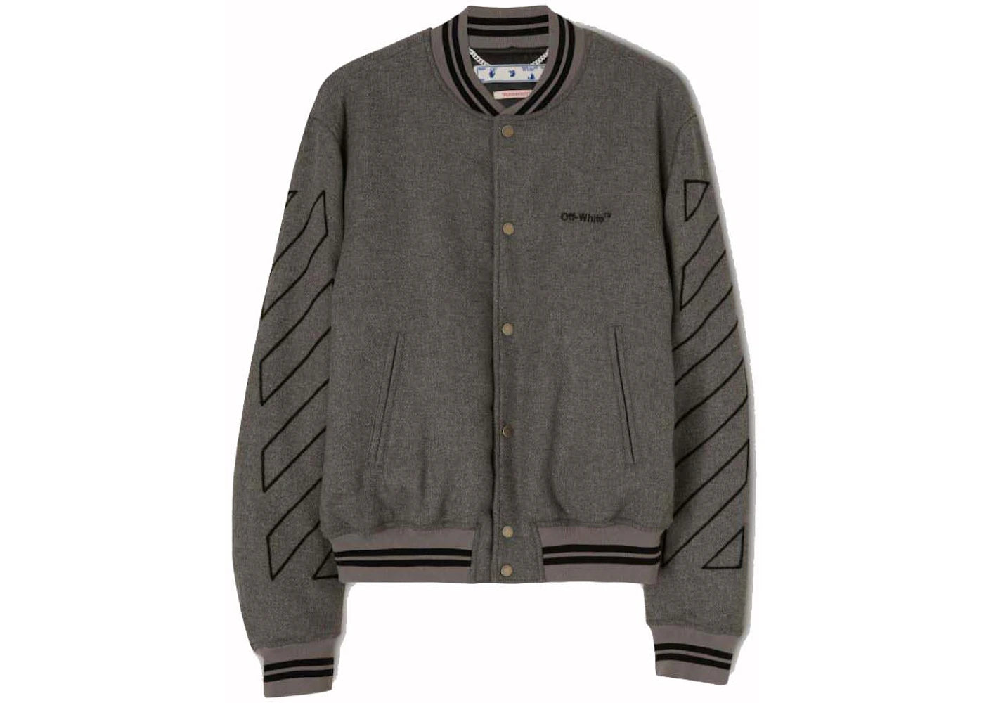 OFF-WHITE Diag Outline Wool Varsity Jacket Grey