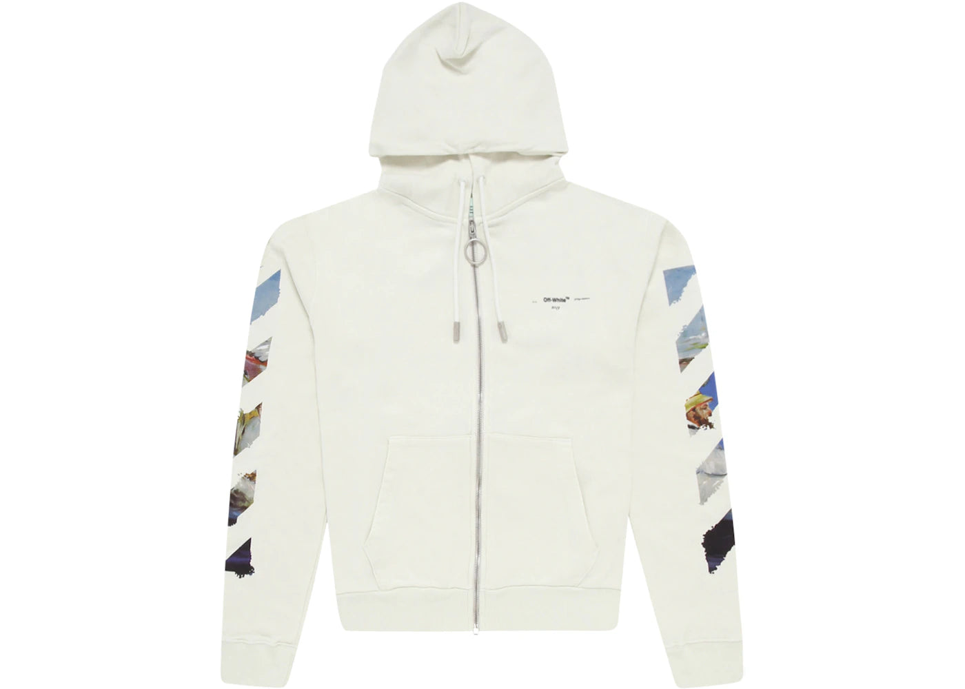 OFF-WHITE Diag Print Zip Up Hoodie White/Multicolor