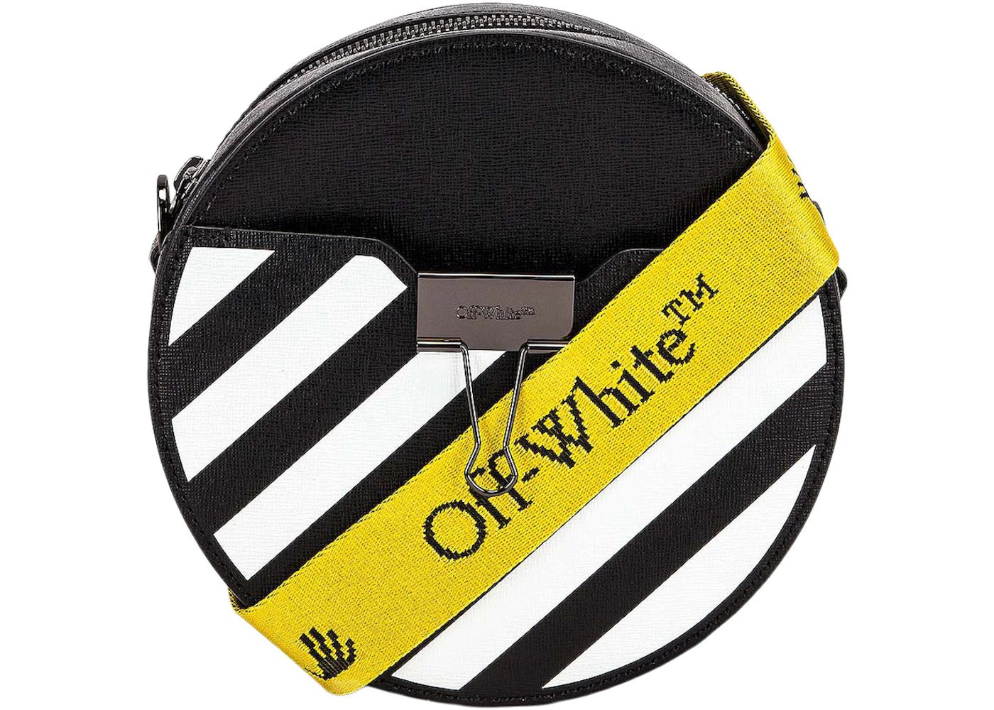 OFF-WHITE Diag Round Bag Black/White with Yellow Strap