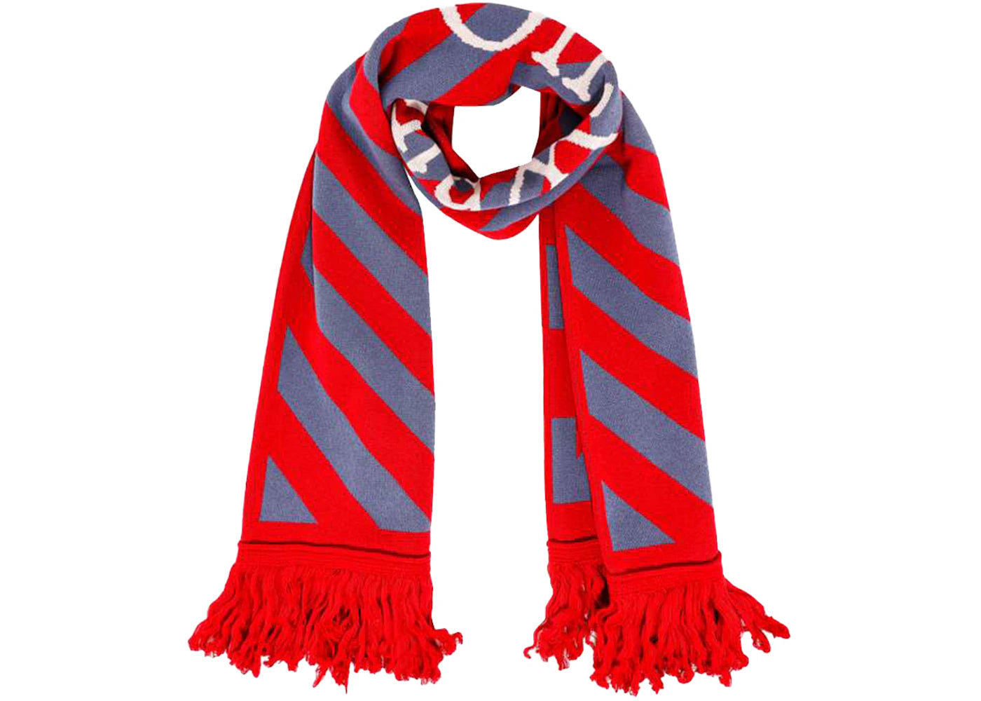 OFF-WHITE Diag Striped Knit Fringed Scarf Red/Grey