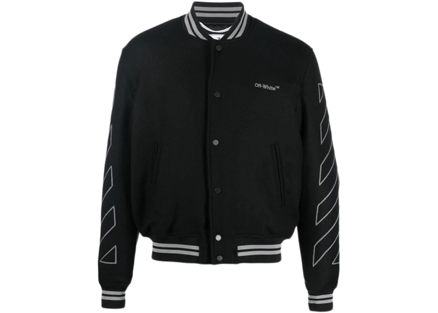 OFF-WHITE Diagonal Outline Logo-Embroidered Wool Varsity Jacket Black