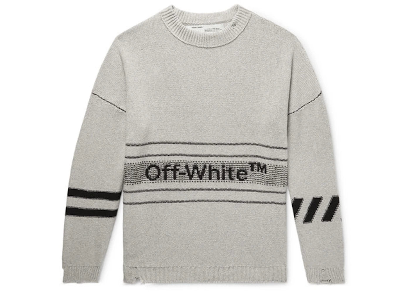 OFF-WHITE Distressed Logo Intarsia Sweater Grey/Black