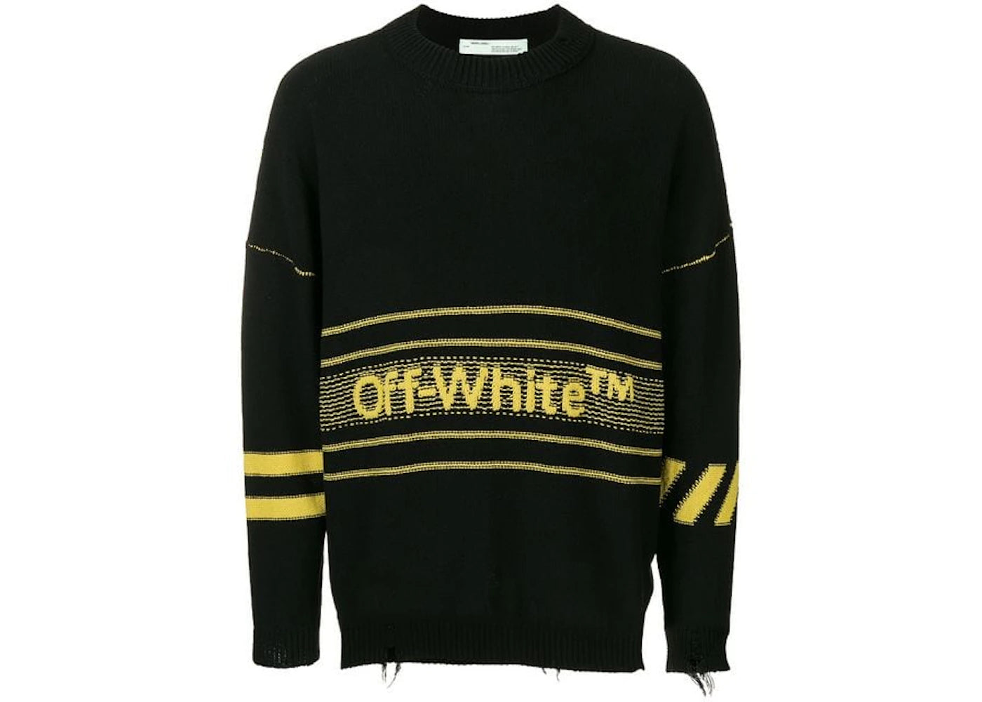 OFF-WHITE Distressed Logo Intarsia Wool Sweater Black/Yellow