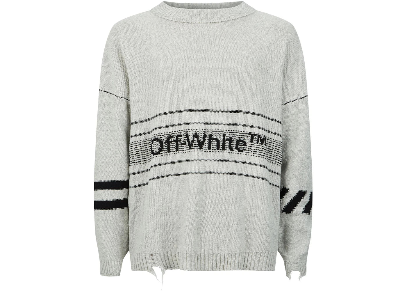 OFF-WHITE Distressed Logo Intarsia Wool Sweater Grey/Black