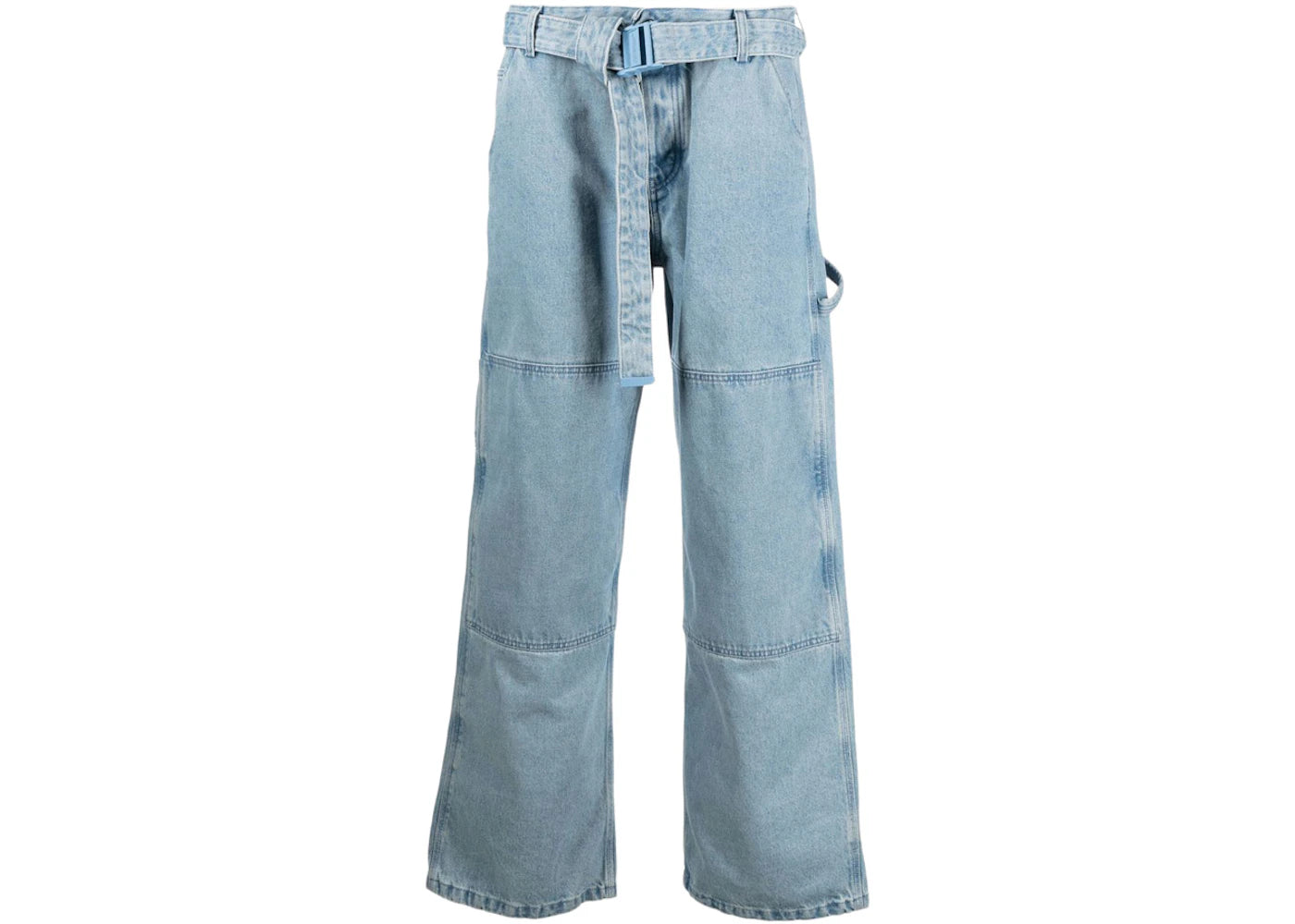 OFF-WHITE Double Over Belted Wide-Leg Denim Jeans Medium Blue