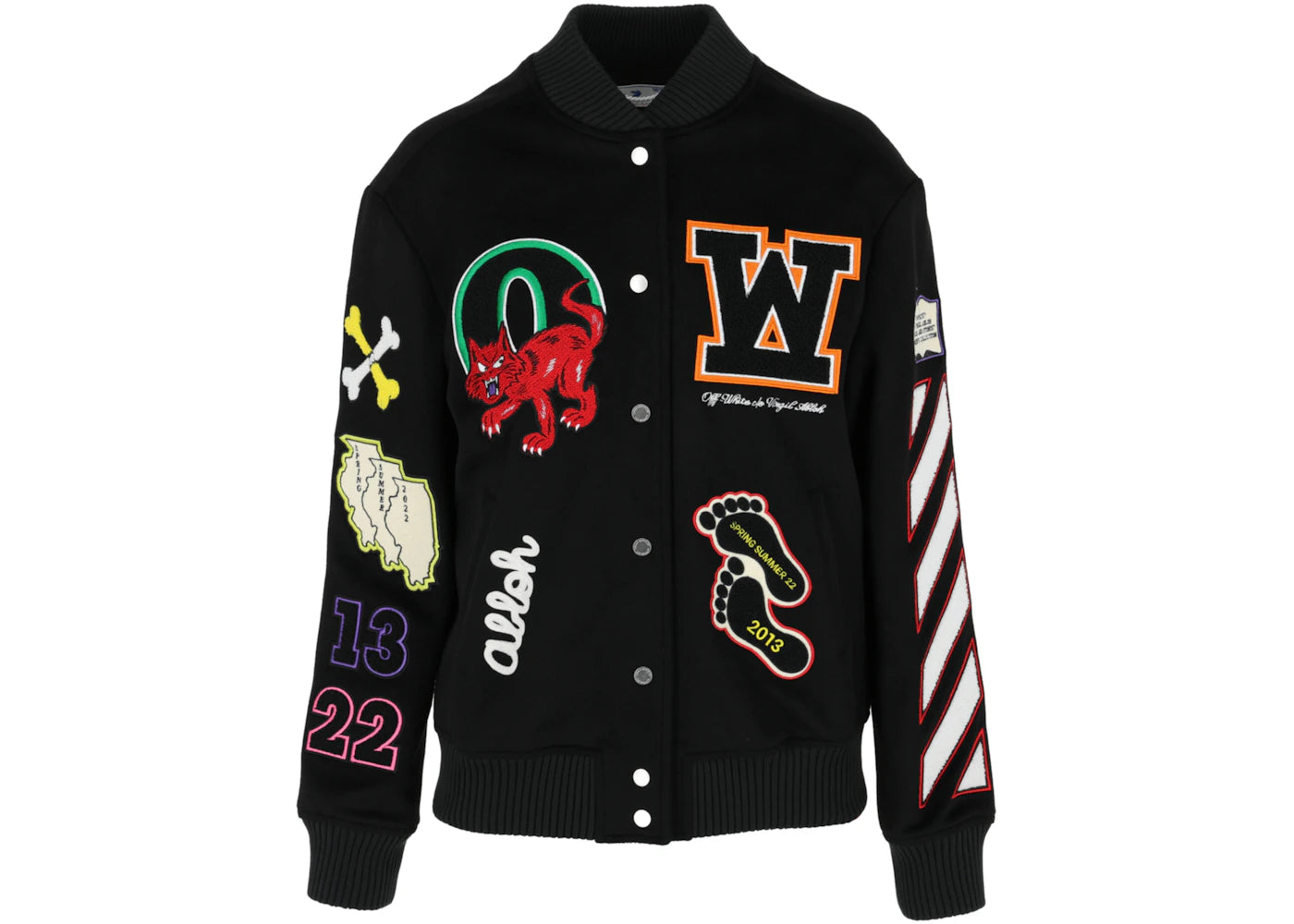 OFF-WHITE Embroidered Patches Varsity Bomber Jacket Black