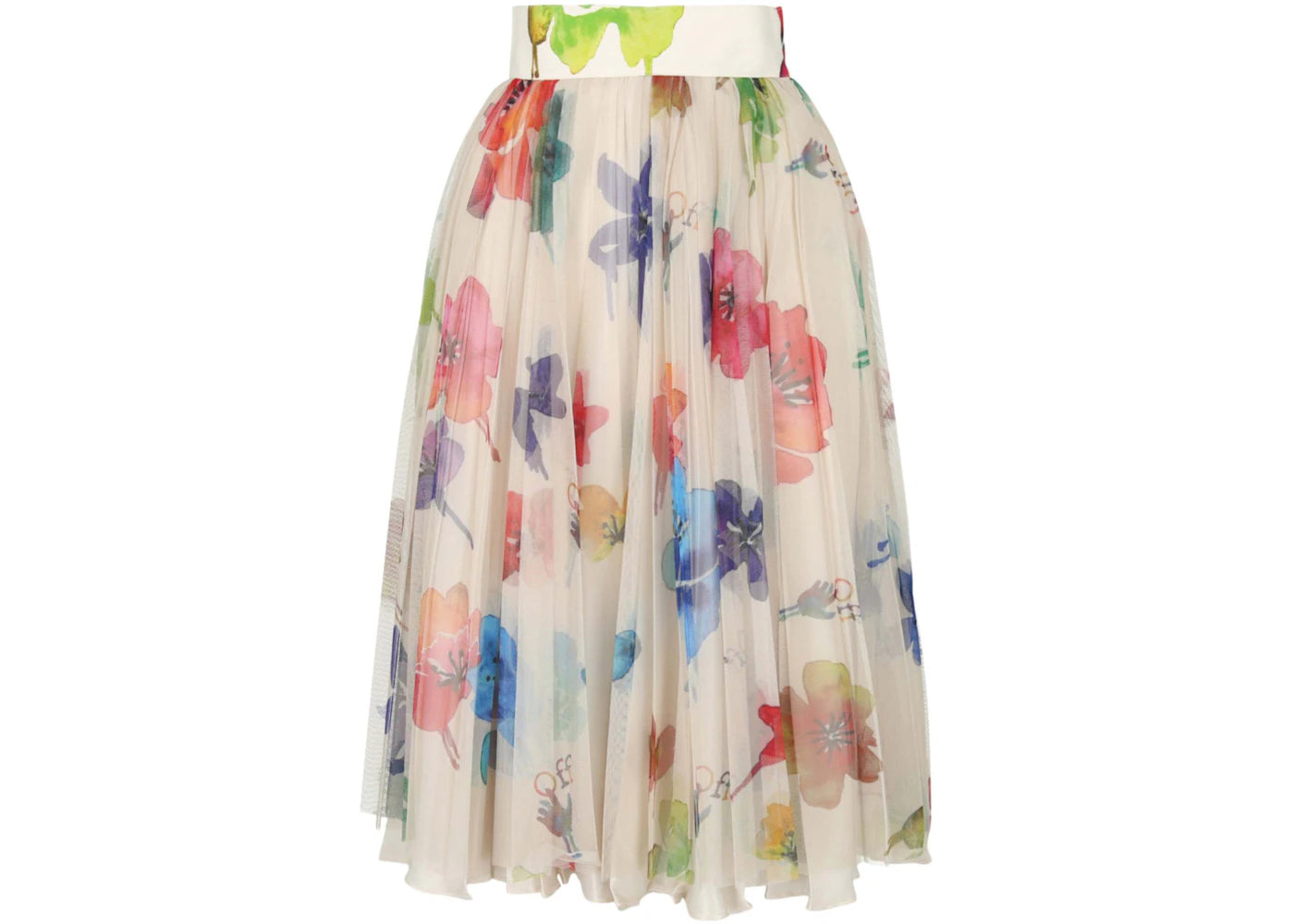 OFF-WHITE Floral Pleated Midi Skirt Sand/Multi