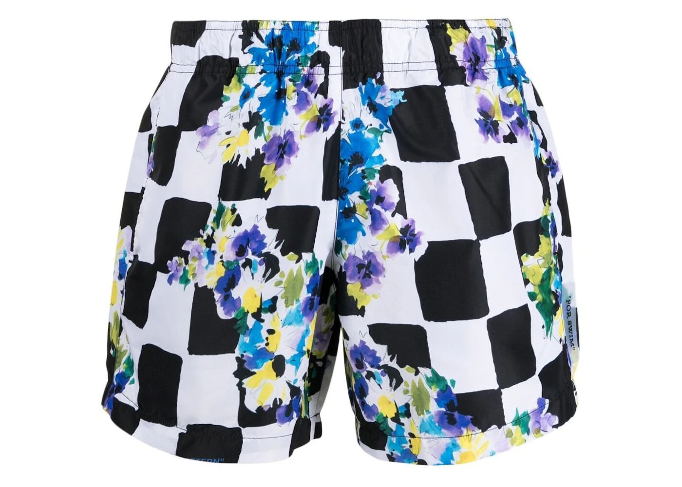 OFF-WHITE Floral-Print Checked Swim Shorts Black/White-Multi