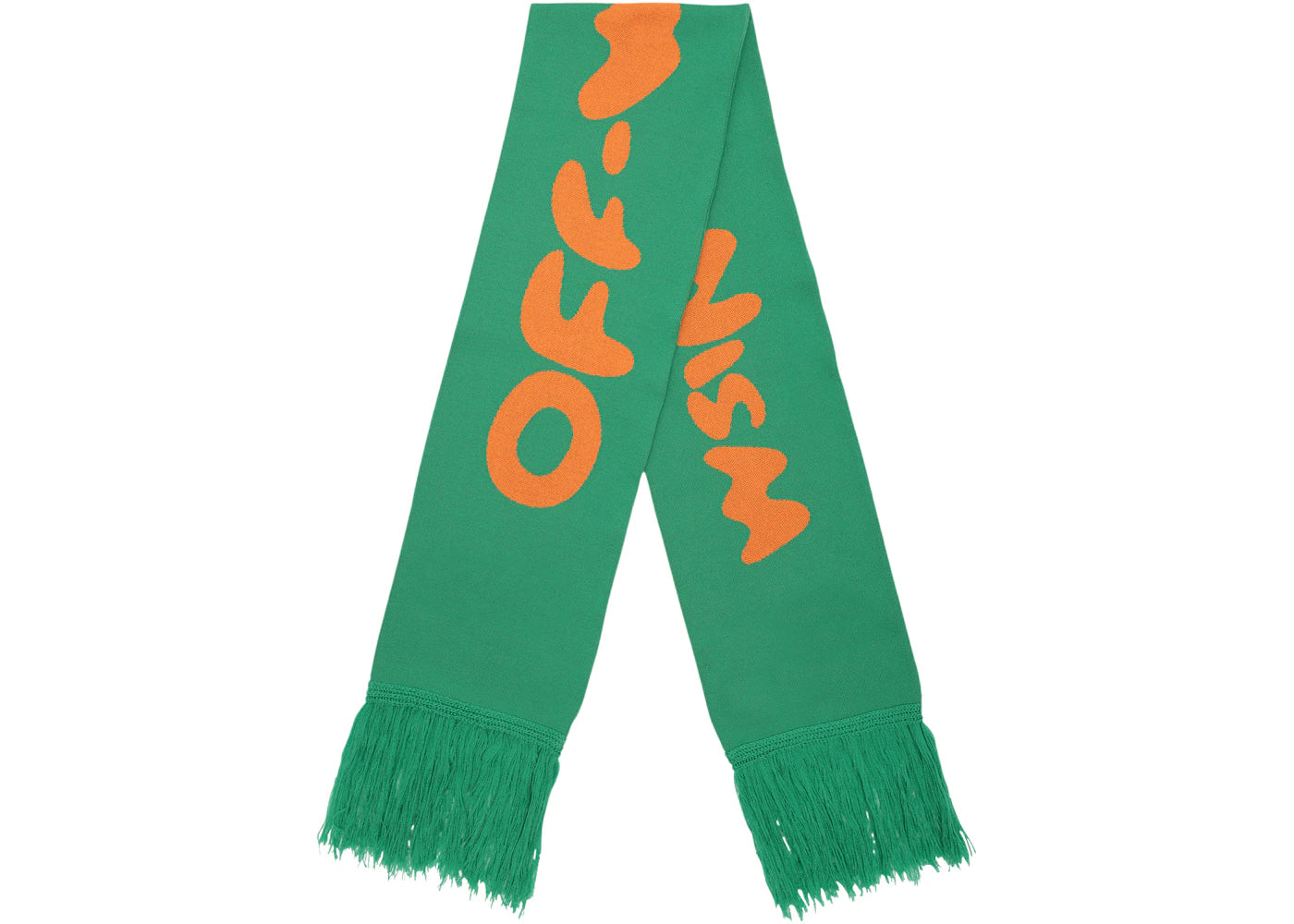 OFF-WHITE Fringed Logo Intarsia Wool Scarf (SS19) Green/Orange