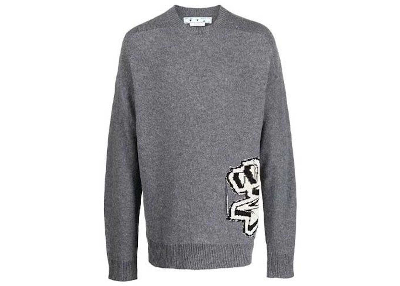 OFF-WHITE Graffiti Chunky Knit Crewneck Sweater Grey