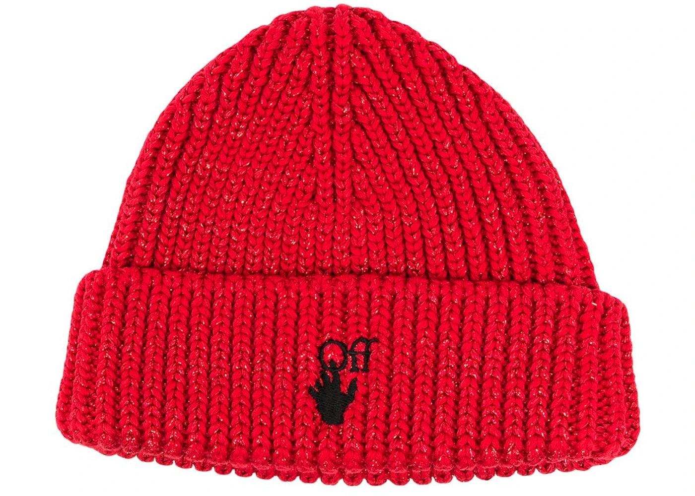 OFF-WHITE Hand Embroidered Ribbed Beanie Red/Black