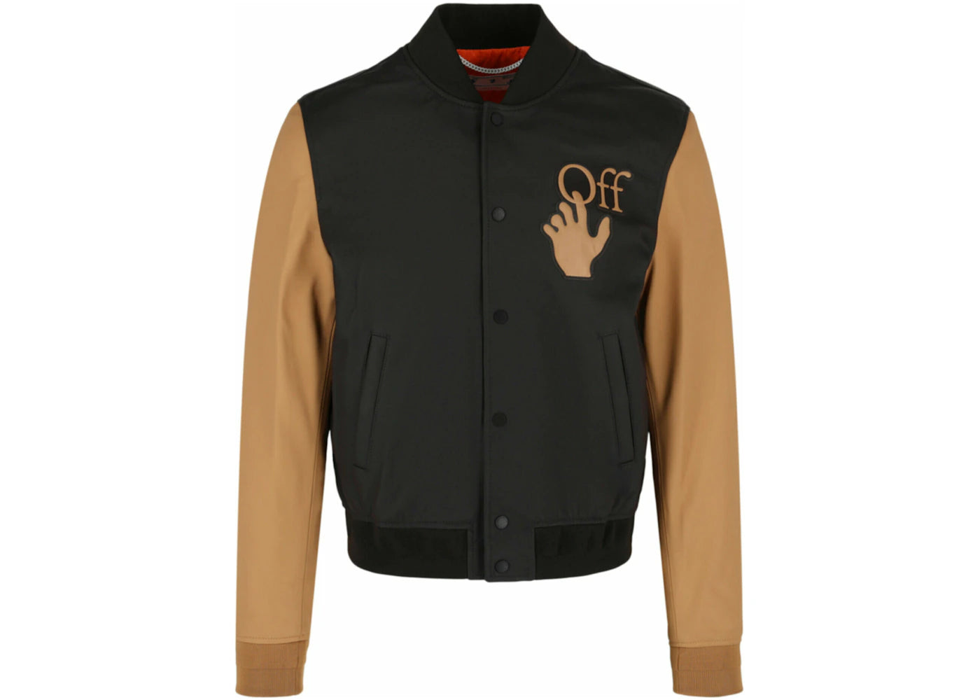 OFF-WHITE Hand Off Leather Varsity Jacket Purple Beige