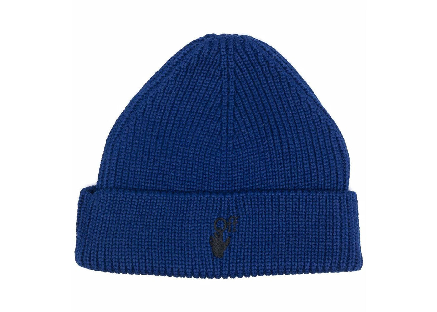 OFF-WHITE Hand Off Ribbed Knit Wool Beanie Blue/Black