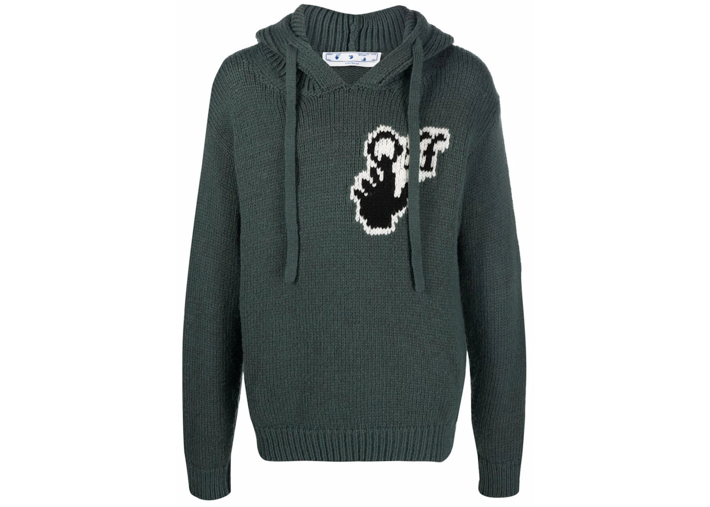 OFF-WHITE Hands Off Logo Knitted Hoodie Khaki Green White Black