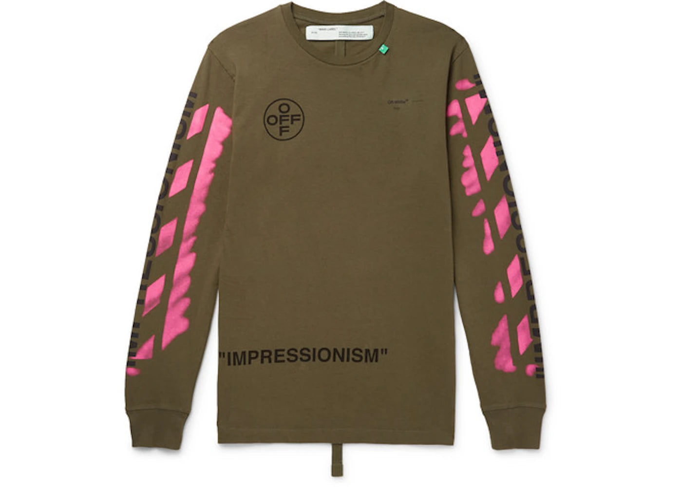 OFF-WHITE Impressionism' Diag Stencil L/S T-Shirt Army Green/Pink/Black
