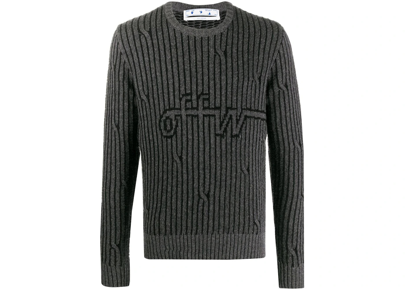 OFF-WHITE Intarsia Knit Jumper Sweater Dark Grey