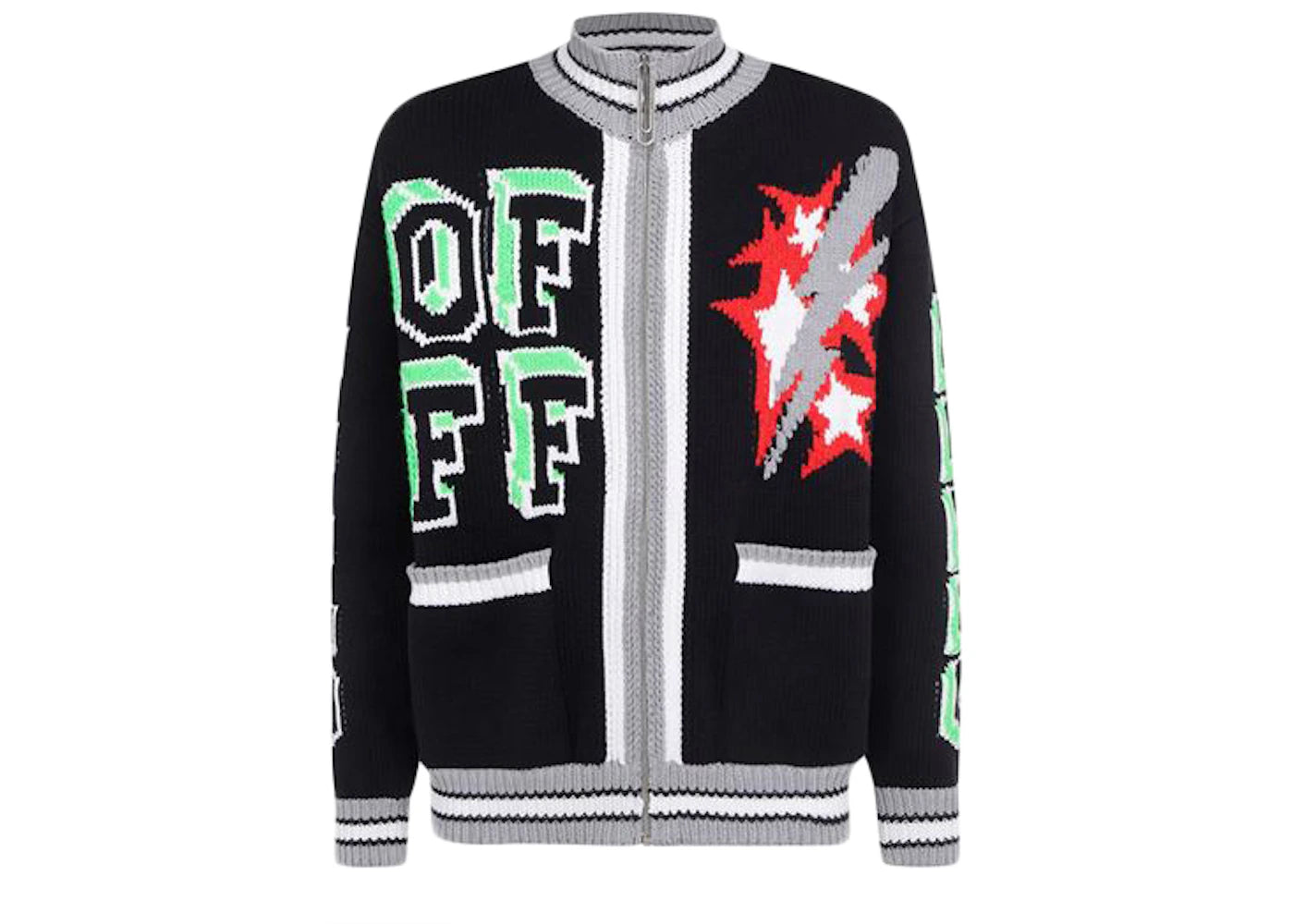 OFF-WHITE Intarsia Motif Zipped Cardigan Black/Multi