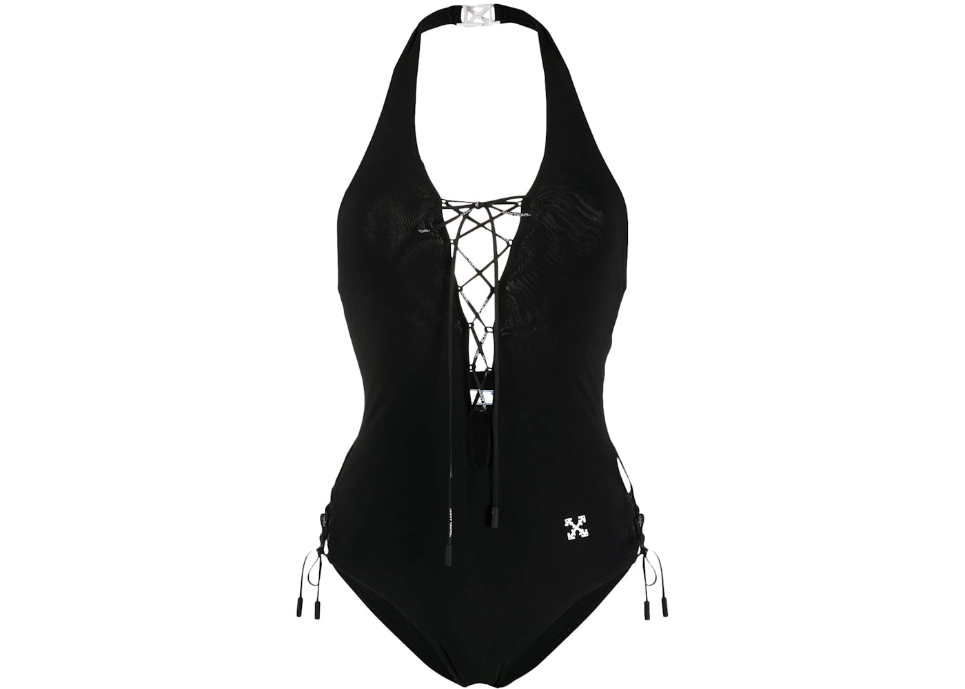 OFF-WHITE Lace-Up One Piece Swimsuit Black/White