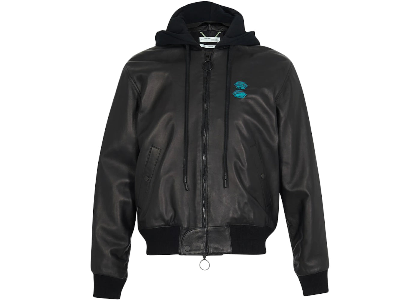 OFF-WHITE Leather Hooded Bomber Jacket Black