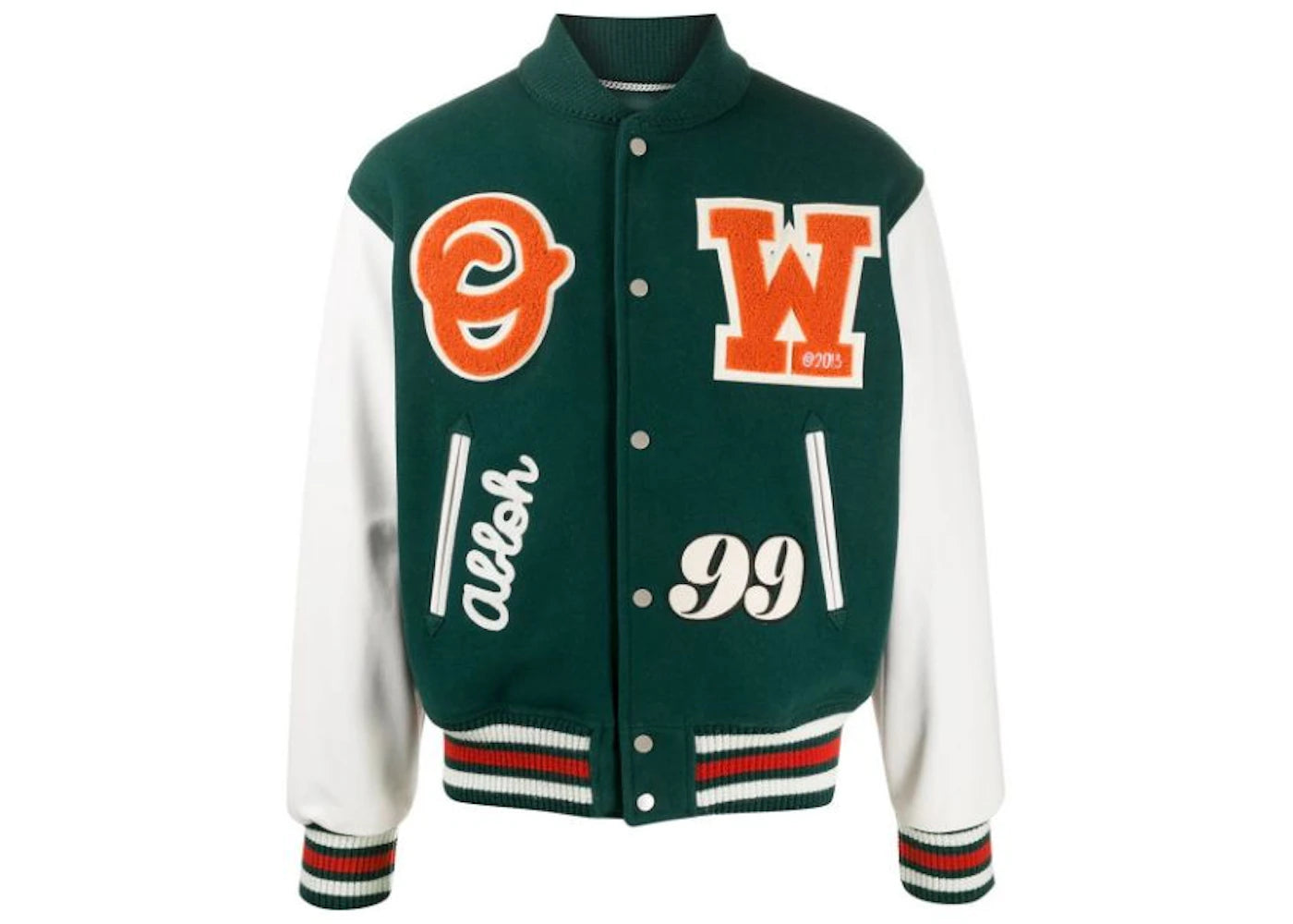 OFF-WHITE Leather Logo Patch Varsity Jacket Dark Green/Orange