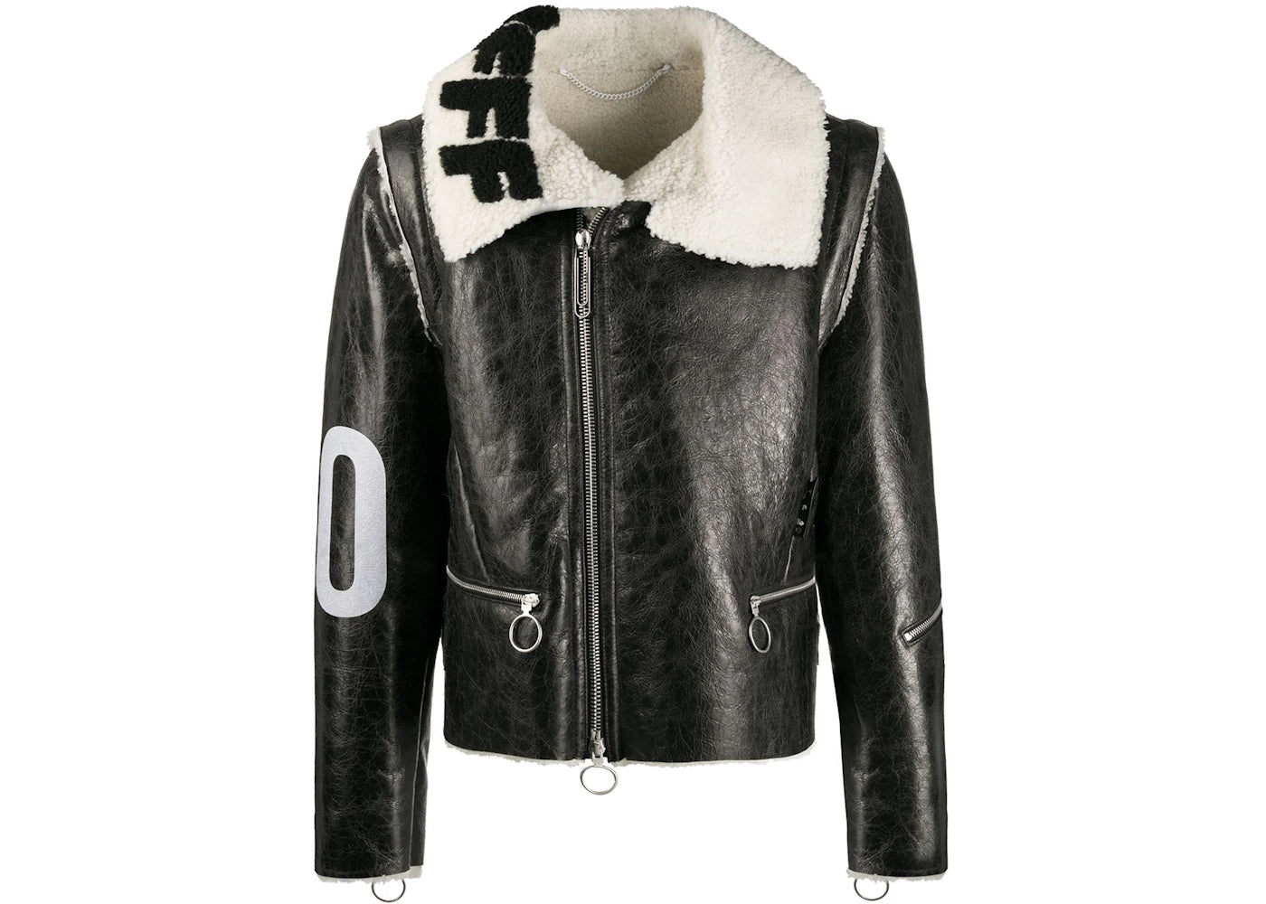 OFF-WHITE Leather Shearling Zip Jacket Black/White