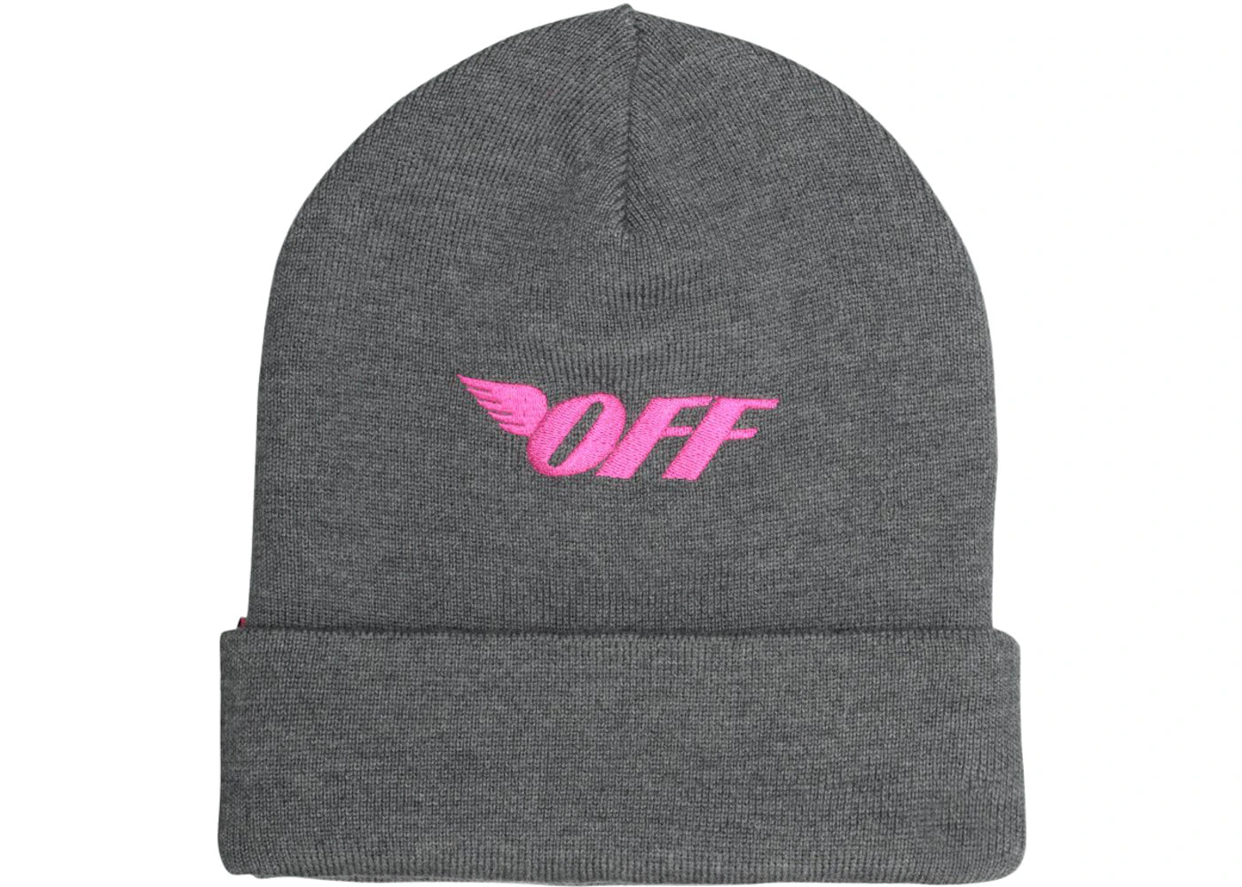 OFF-WHITE Logo Embroidered Beanie Medium Grey/Fuchsia